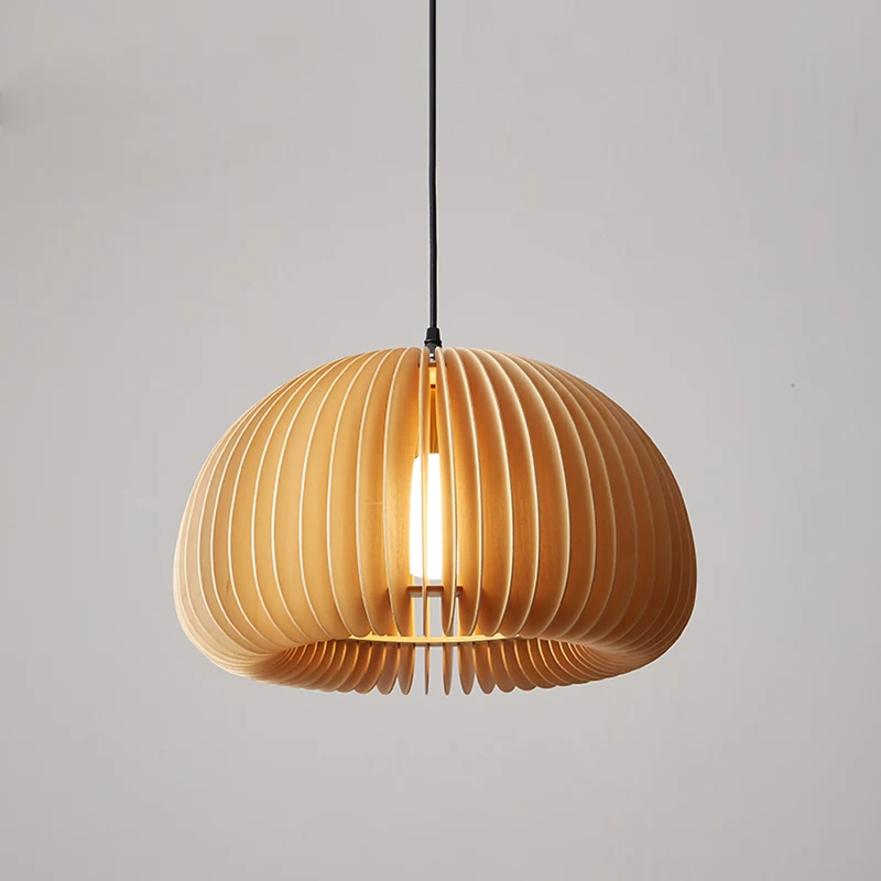 

Japanese style vintage pumpkin pendant lights bed room bedside hanging wood lamp modern dining home deco lighting fixture