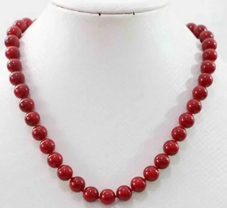 New 10mm Red Coral Round Gemstone Beads Necklace