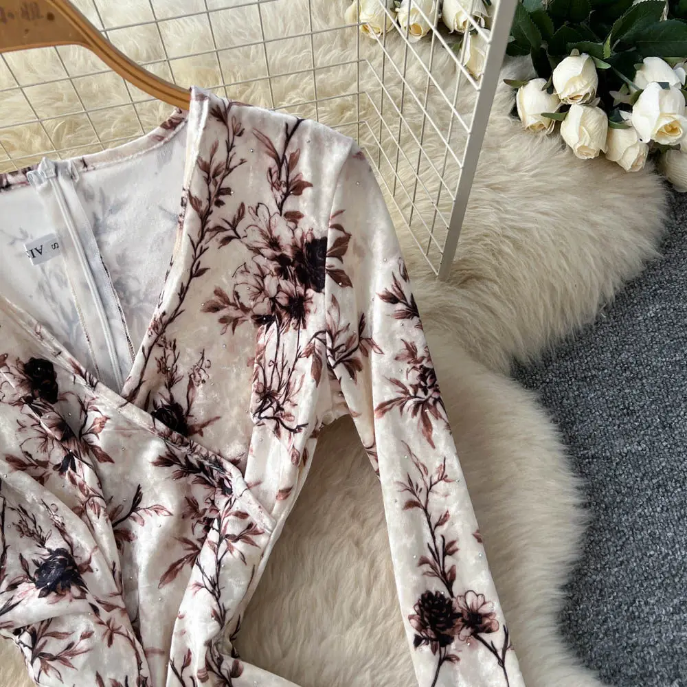 Elegante abito Vesditod da festa in velluto con scollo a V vintage, moda coreana, abiti da cerimonia per abiti da donna