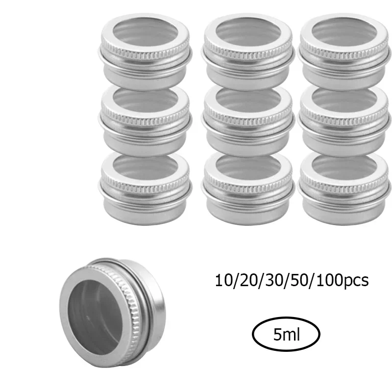 

10-100pcs 5g Mini Empty Aluminum Tin Jars With Window Cosmetic Container Cream Box Nail Art Lip Balm Gloss Packaging Candle Jars