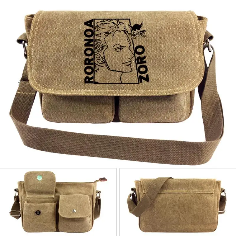 Cartoon One Piece Luffy Canvas Shoulder Bag Crossbody Bag Roronoa Zoro Retro Backpack Casual Bag Student Schoolbag Gift Toys