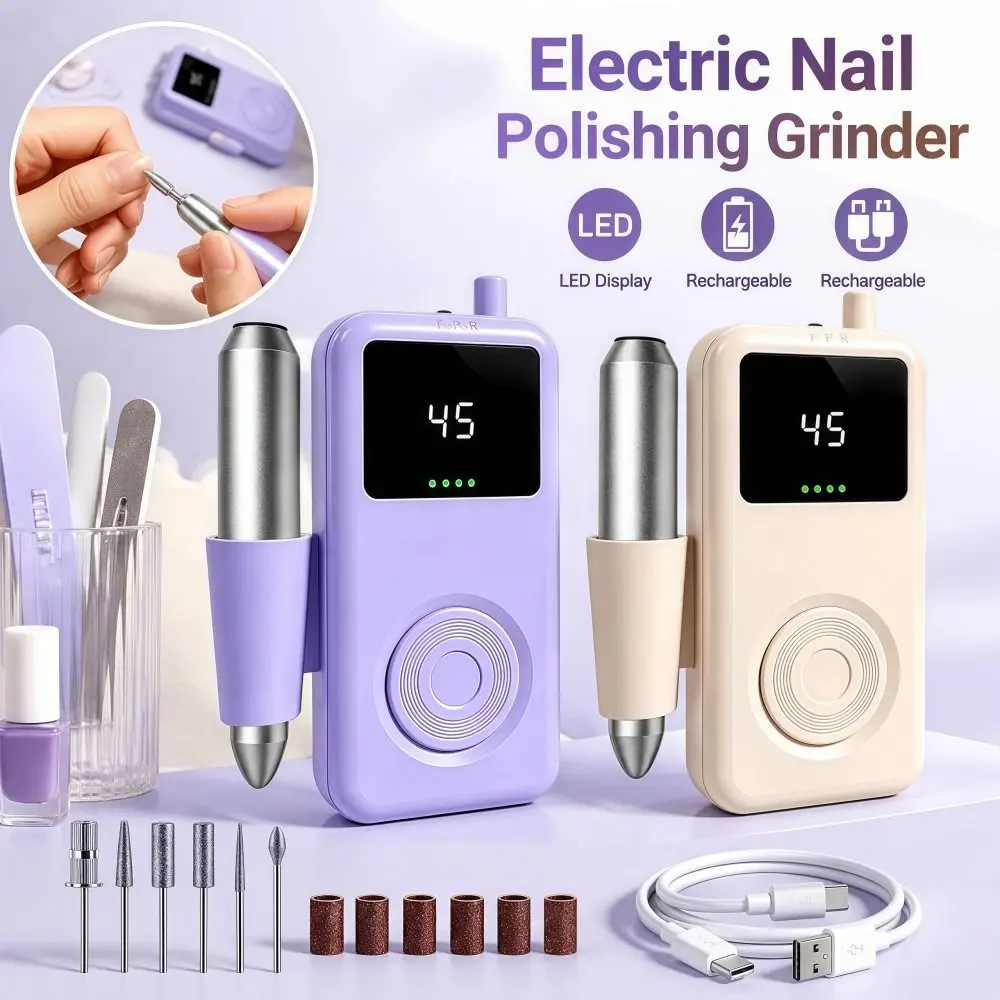 LED Display Electric Nail Polishing Grinder 6 Grinding Heads Multifunctional Electric Nail File Rechargeable Portable