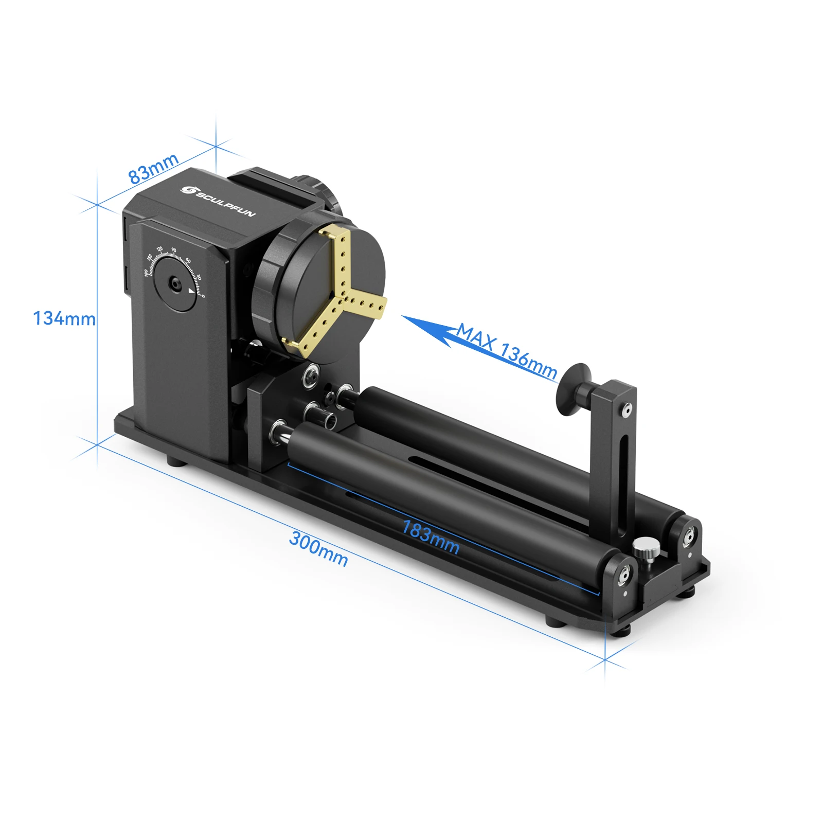 SCULPFUN RA Pro Max 4 in 1 Rotary Chuck for Laser Engraver Y-axis Multi-Function Rotary Roller with 180° Adjustable Angle