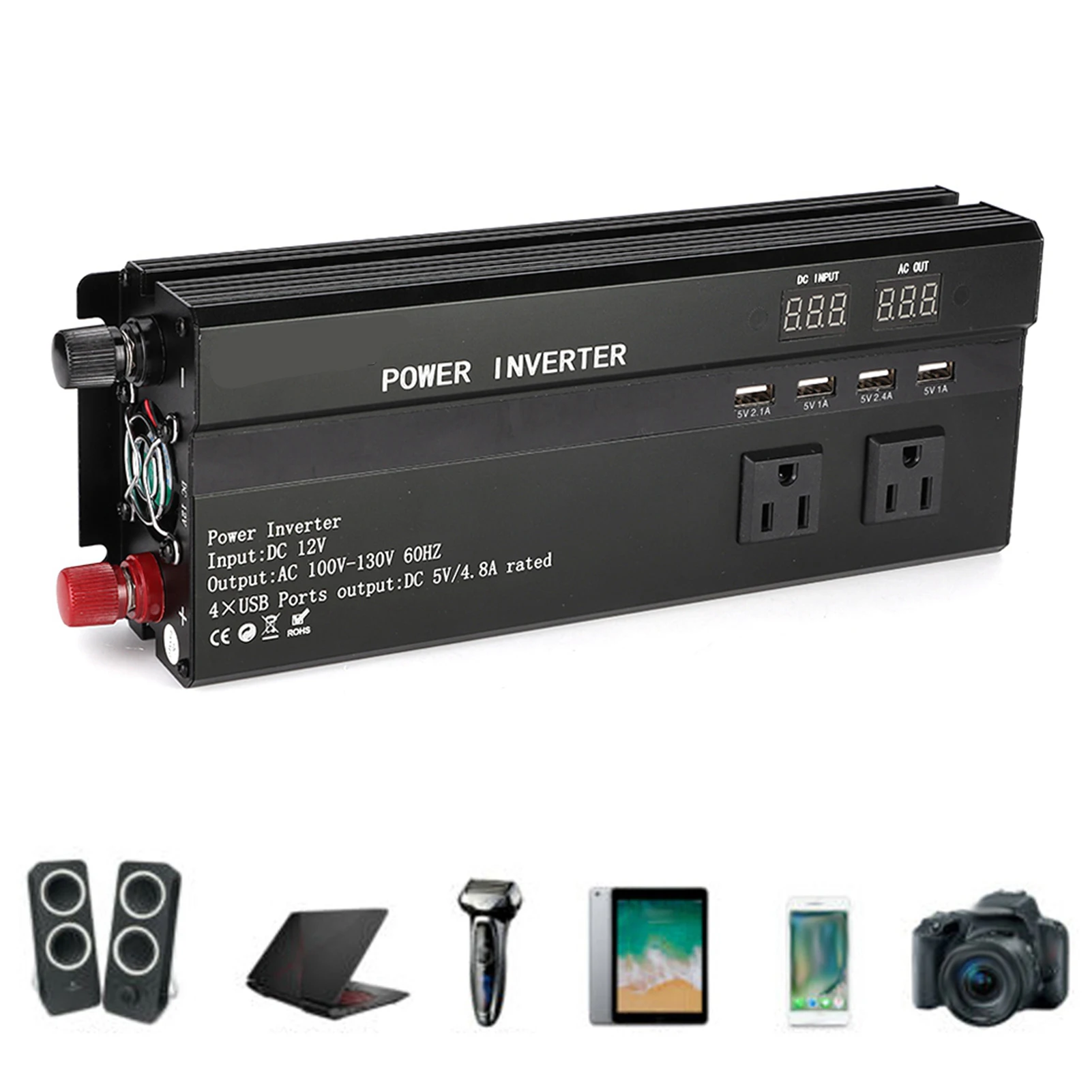 

900W DC 12/24V to AC 110V Car Power Inverter Converter USB Adapter with LCD Display Car Inverter Power Inverter