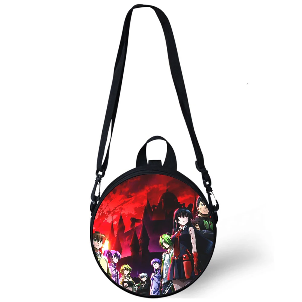 Anime akame ga criança saco do jardim de infância 3d impressão crossbody sacos de ombro para a escola feminina mini redondo bagpacks rugtas saco