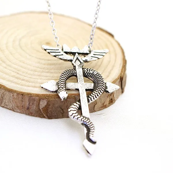 Fullmetal Alchemist Edward Elric Chain Pendant Fashion Dragon Wing With Cross Necklace Punk Style Cross Necklace Accessories