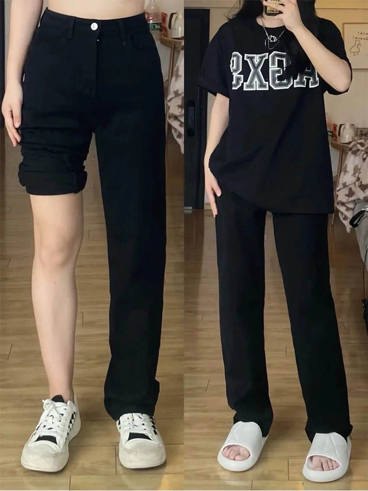 

High Waist Straight Leg Black Jeans Women's Autumn Winter plus Size Flattering Loose Wide Leg Long Pants Versatile Casual Jeans