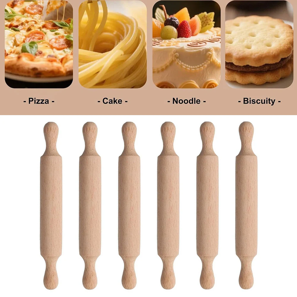 6pcs Mini Wooden Rolling Pins For Children Designed For Baking And Crafting Wood With Comfortable Grip Handles