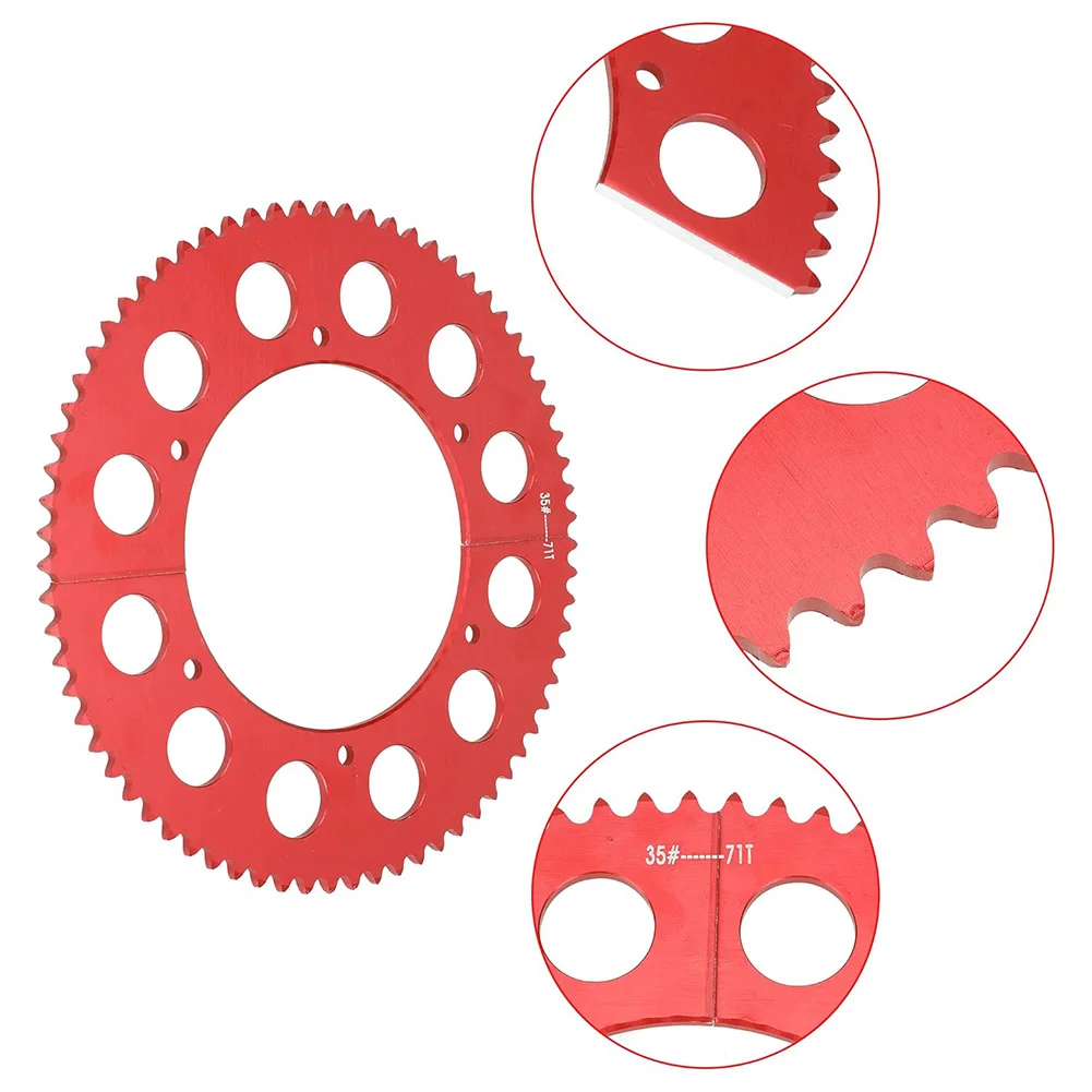 

Алюминиевый сплав Красный анодированный алюминий 71T Разделенная звездочка Конструкция режущего зуба уменьшает трение цепи Гладкая работа цепи