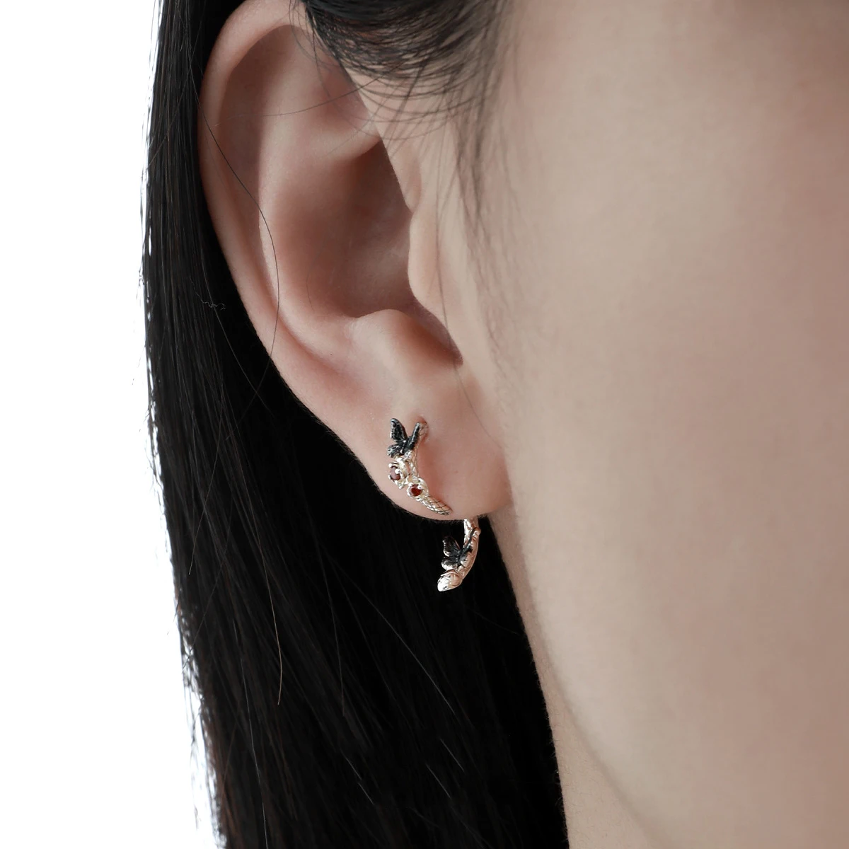 F.I.N.S Original Butterfly And Snake S925 Sterling Silver Ear Studs Retro Old Front Back Piercing Earrings Hypoallergenic Jewel