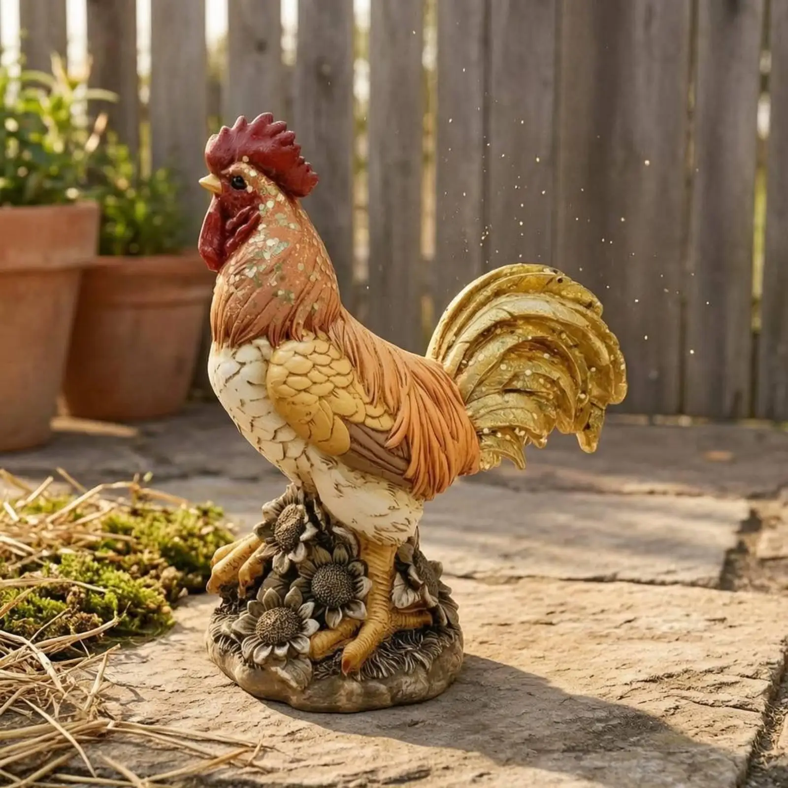 Resin Cockerel Figurine Multicolor Resin Cockerel Figure Textured for Garden