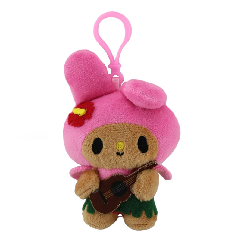 Kawaii Hello Kitty Hawaiian Sanrio Keychain Pendant Cartoon Plush Toys Filling Keychain Dark Skin Pendant Cute Birthday Gift