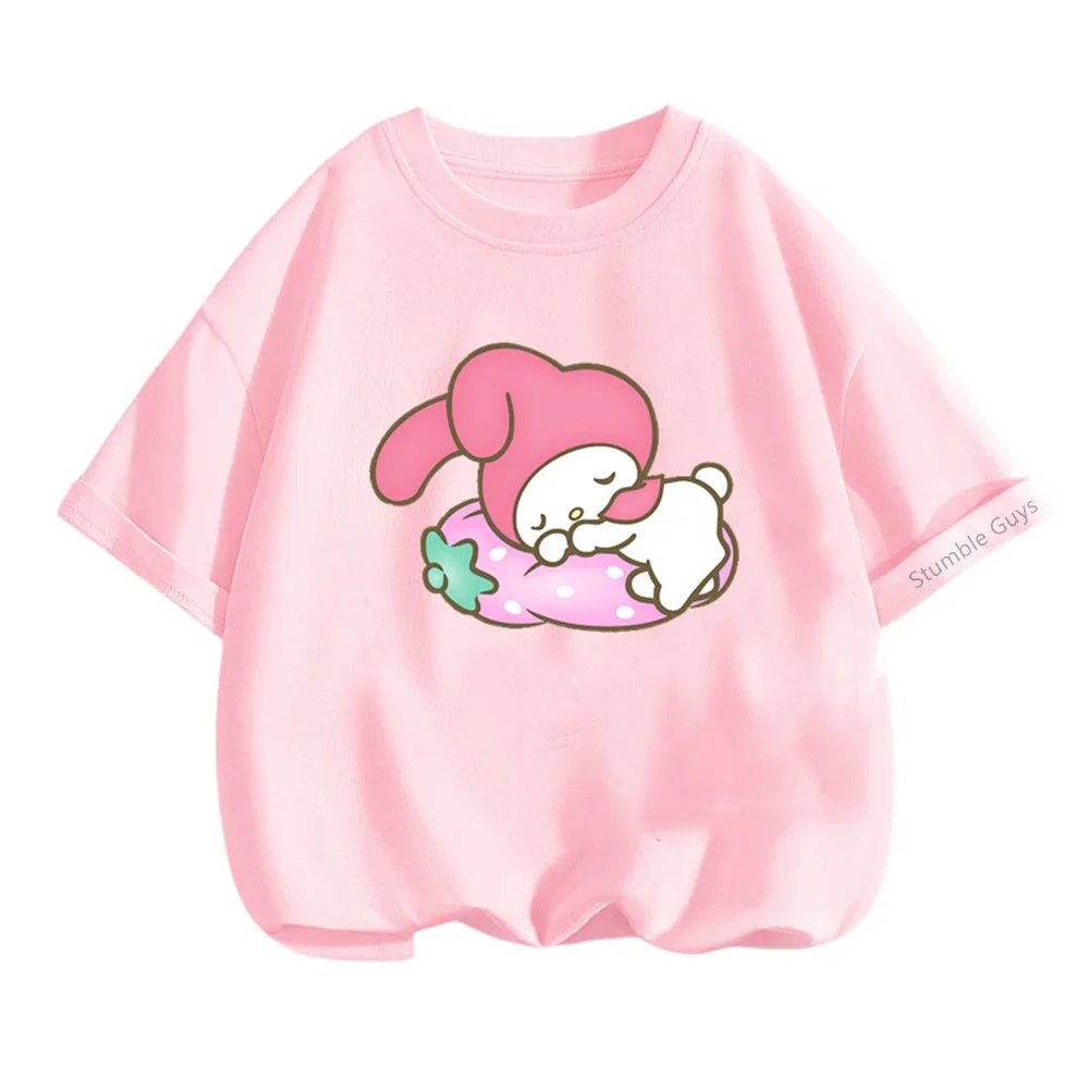 

Одежда для мальчиков и девочек от 3 до 14 лет, футболка Kawaii My Melody, летняя футболка Sanrio с милым мультяшным рисунком, повседневная одежда