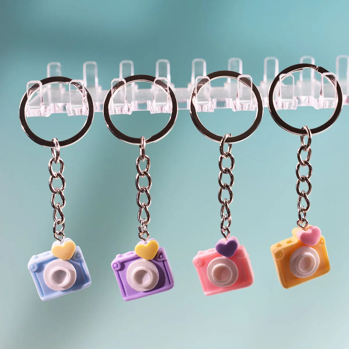 Solid Color Love Small Camera Cream Glue DIY Resin Jewelry Pendant Creative Cartoon Universal Key Chain For Men And Women