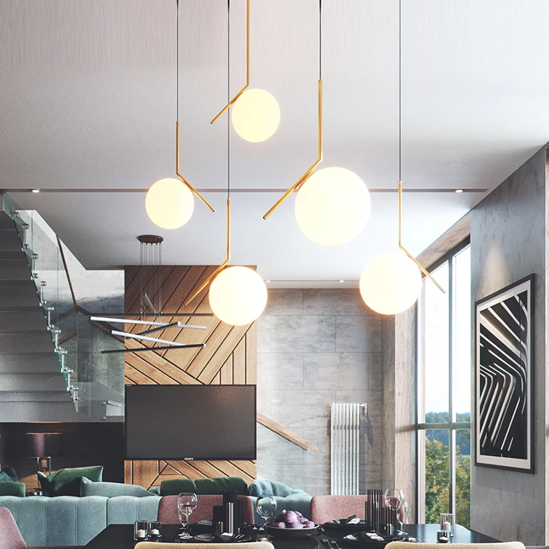 

Nordic living room dining room light creative small pendant light coffee shop circular glass bedroom headboard pendant light