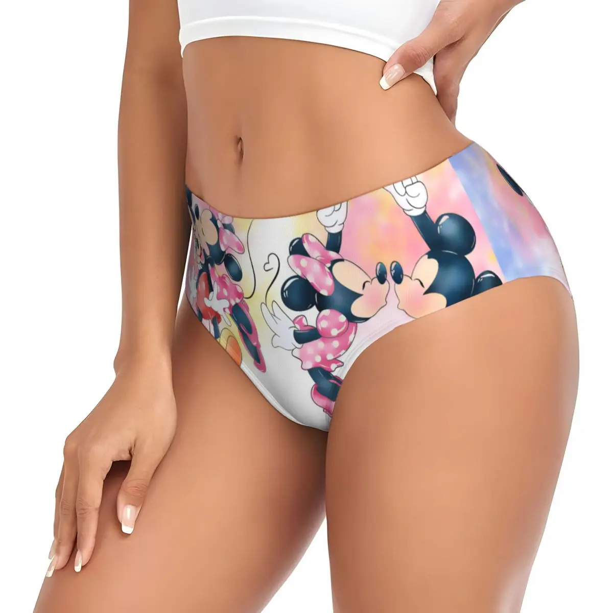 Ropa interior cómoda elástica transpirable de las mujeres de las bragas breves de Mickey Mouse de Minnie Mouse de la historieta personalizada