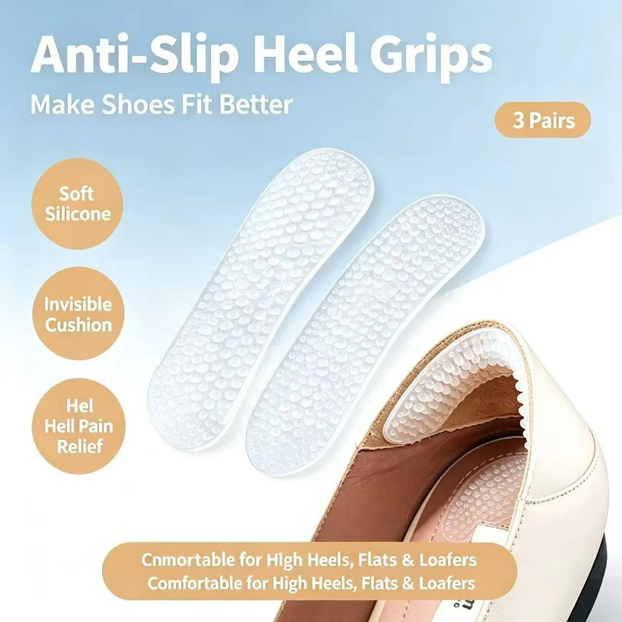 Invisible Transparent Heel Cushion Pads, Anti Rub Falling Off Shoe Back Inserts for High Heels Casual Shoes