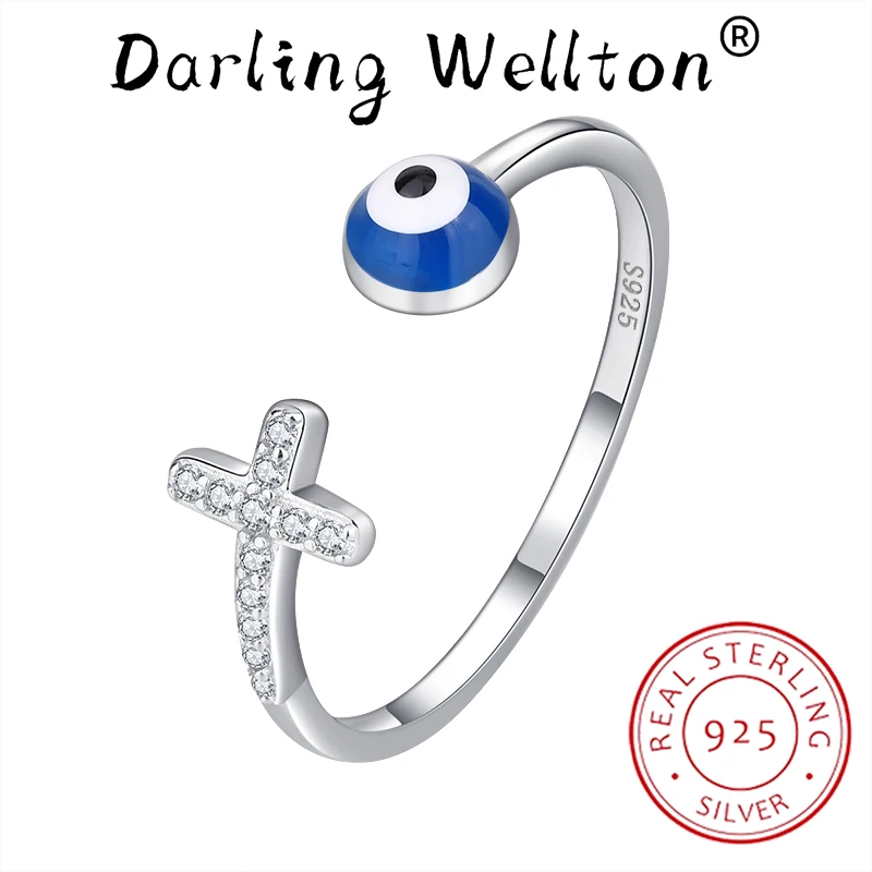 

Creative irregular Demon Eye Sapphire Eye Cross Full Of Diamond Couple Ring For Women Sterling Silver Anniversary Gift Jewelry