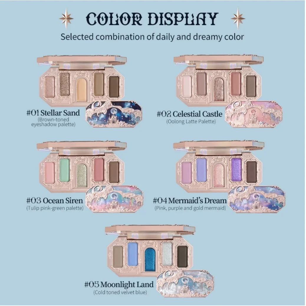 플라워 노즈 문라이트 머메이드 시리즈 5색 주얼리 아이섀도우 팔레트 효과 실키 파우더 매트 카멜레온 아이 메이크업 화장품