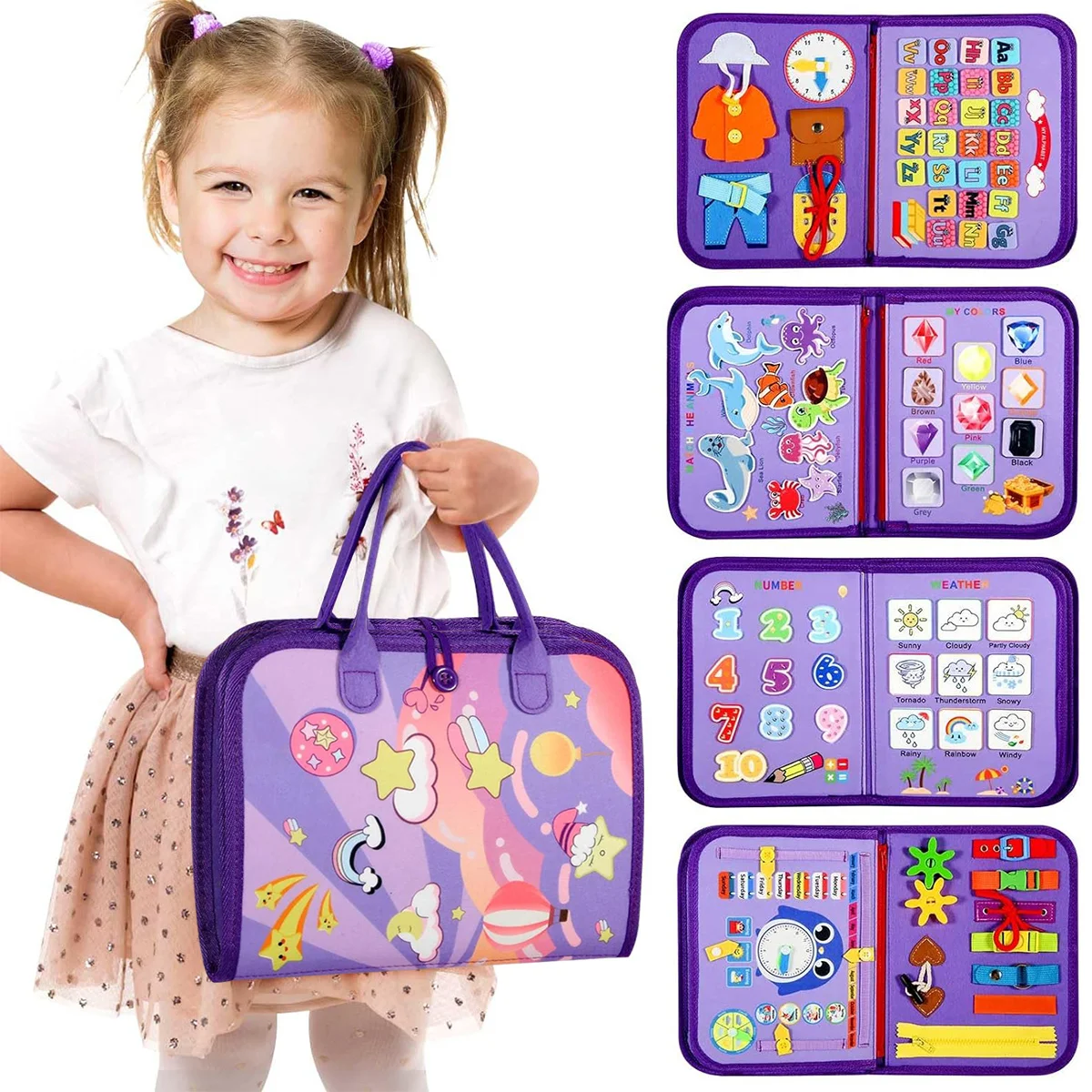 Busy Book Board Reisespielzeug, Geburtstagsgeschenk für Jungen und Mädchen, pädagogisches Lernen, sensorische Aktivität, motorische Fähigkeiten, zufällige Farbe