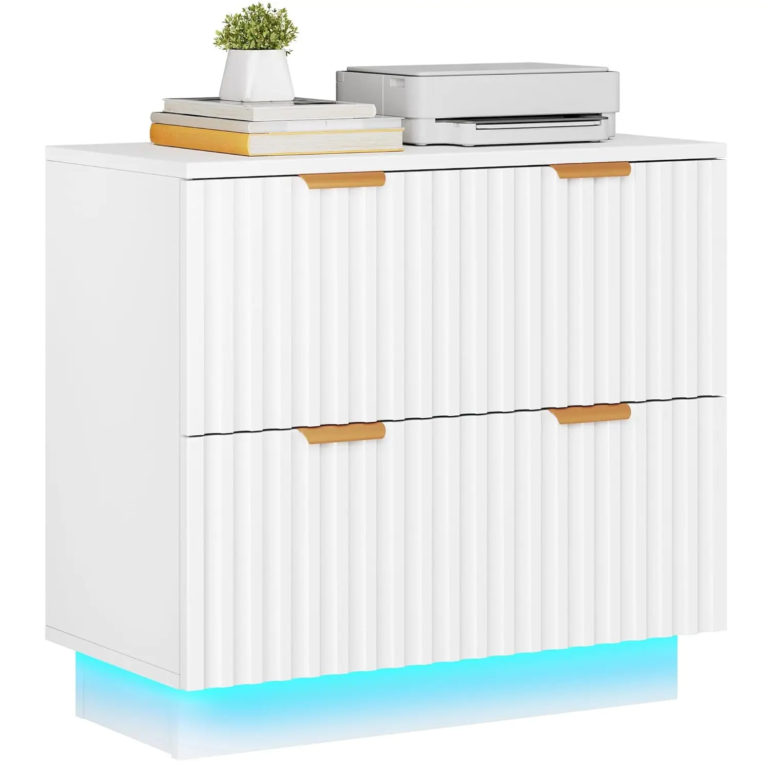 

2 Drawer File Cabinet with Led Light, Modern Filing Cabinet, Large Lateral File Cabinet for Home Office, White