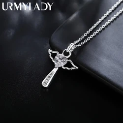Marka modna 925 Sterling srebrny naszyjnik dla kobiet luksusowa biżuteria ślubna anioł kryształowy krzyż łańcuszek z wisiorkiem neckalce