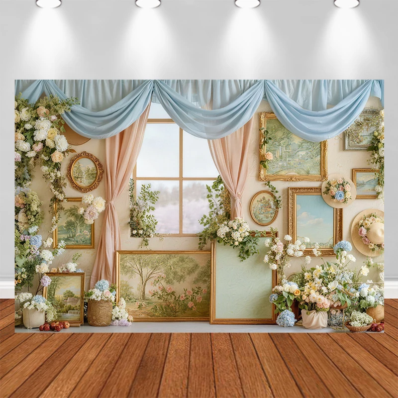 

Photography Background Spring Oil Painting Floral Curtain Decor Birthday Wedding Adult Child Art Portrait Photo Backdrop Studio