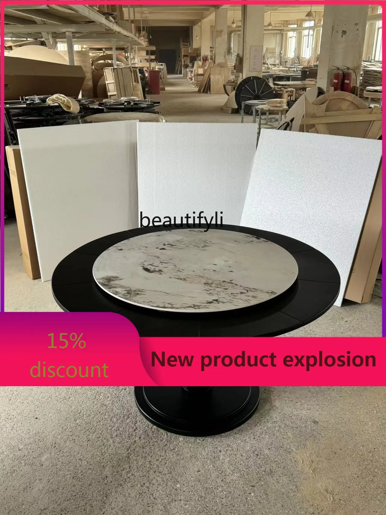 

Q132 Retro French revolving retractable dining table small apartment simple deformation dining table solid wood with turntable