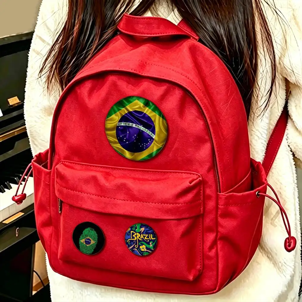 Fashion Brazil B-Brazilian Flag Enamel Pin Tinplate Round Brooch Cosplay Nijigen Otaku Culture Badge 25mm 32mm 44mm 58mm
