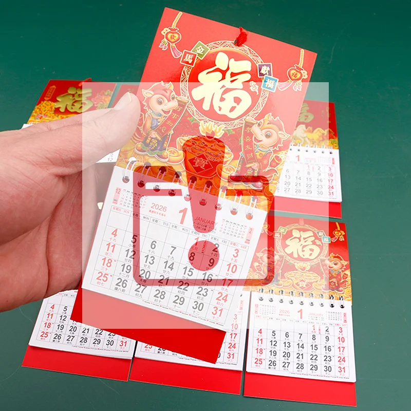 1/4 قطعة الصينية زودياك الحصان سنة تقويم صغير 2026 مخطط شهري مهرجان يوم منظم أجندة مكتبية /رزنامة مكتبية سطح المكتب الديكور