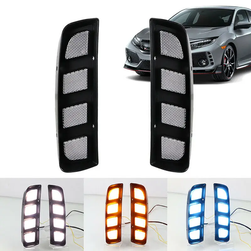 

Car LED Daytime Running Light Turn Yellow Night Blue Headlight DRL Fog Lamp Daylight For Honda Civic Type R 2017-2021