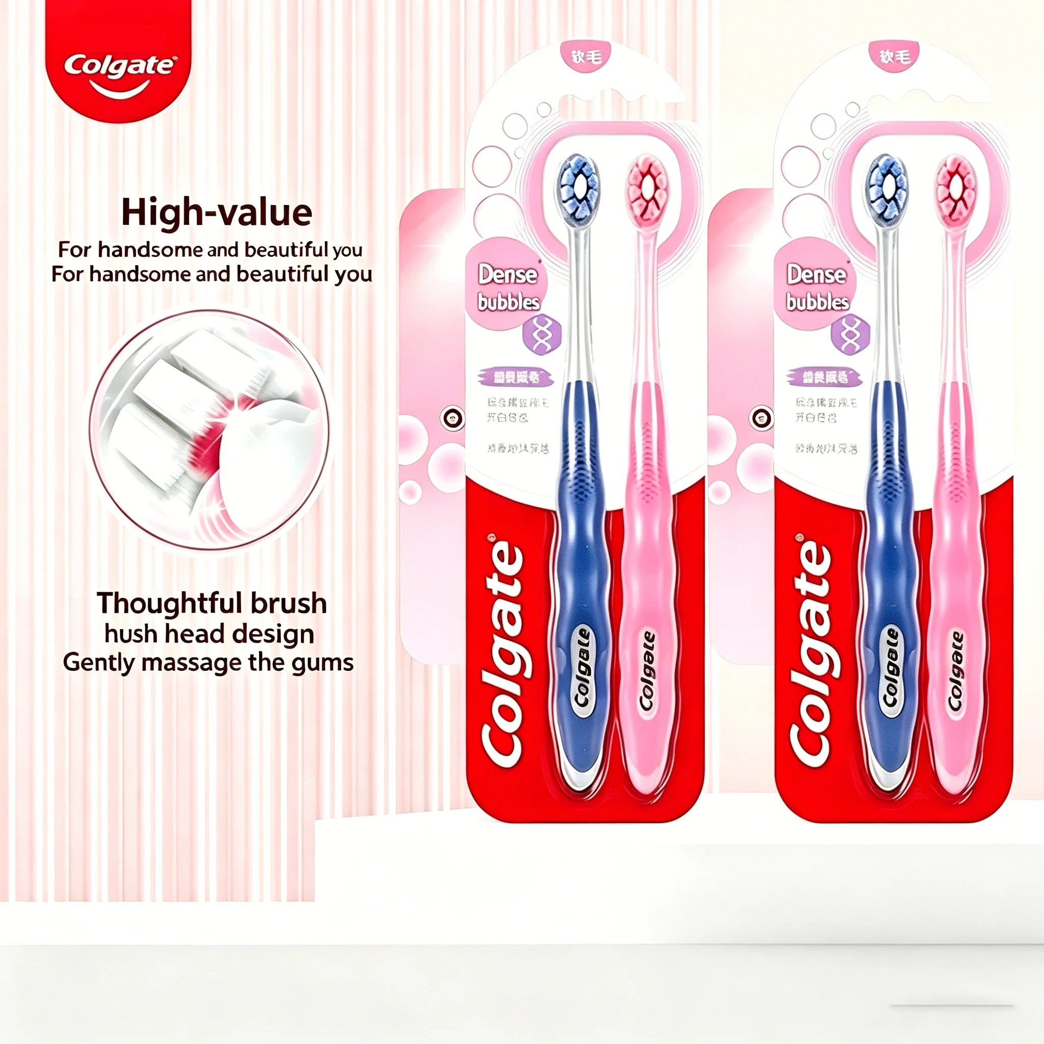 Colgate Fluffy Dense Bristle Toothbrush Small Head Gentle Clean Whitening Fresh Breath Family Value Pack