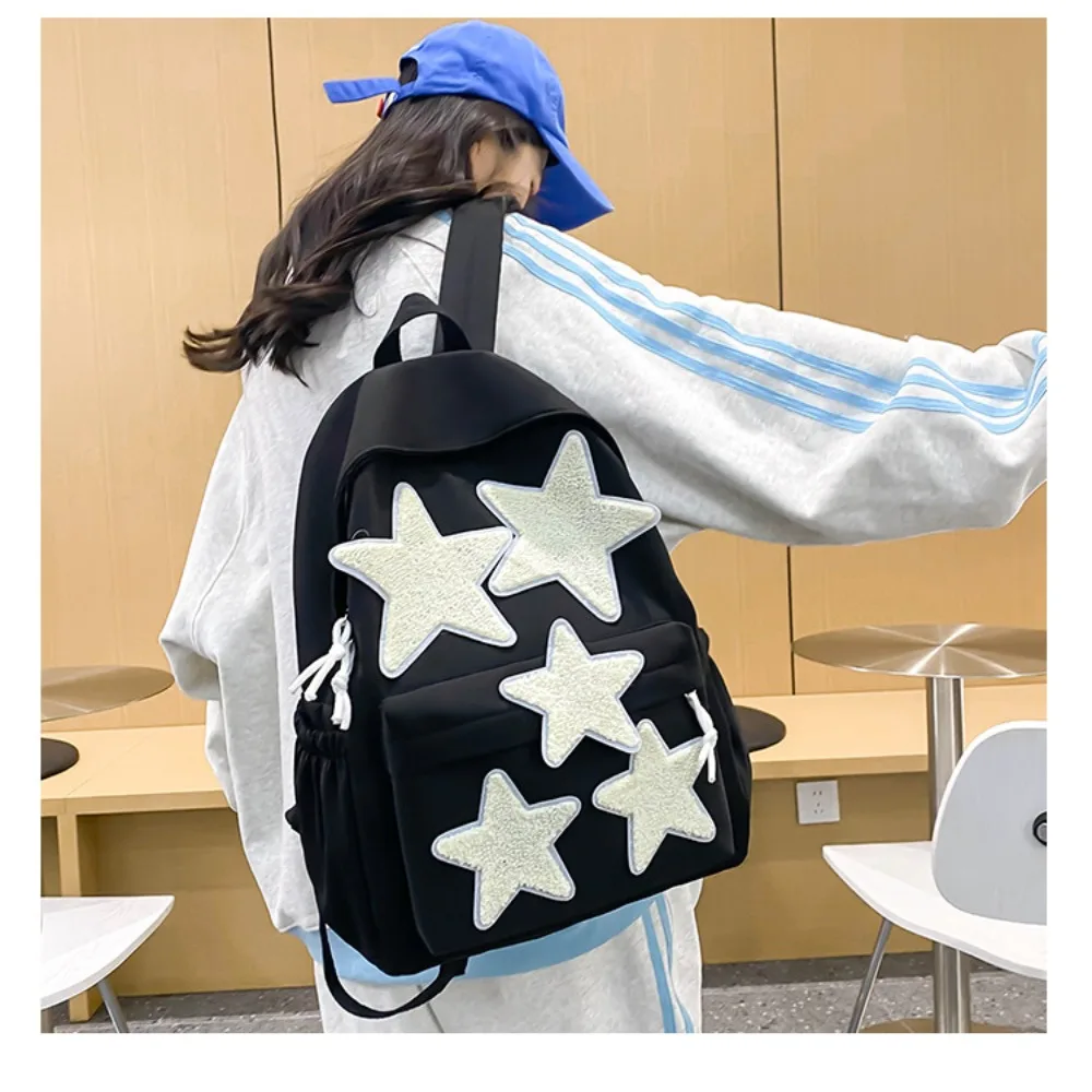 Fashion Stars Backpack Women\'s Waterproof Nylon Canvas Backpack Teenagers Large Capacity Student Schoolbag Travel Bag