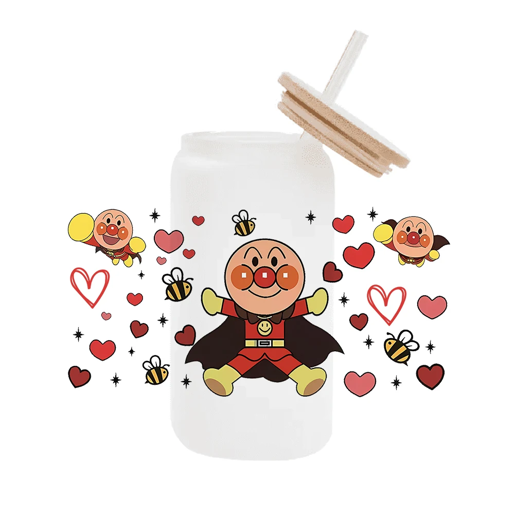 Japanese Anime Anpanman For Libbey 16oz Can Glass 3D Waterproof UV DTF Coffee Can Wrap Libbey Glass Wrap