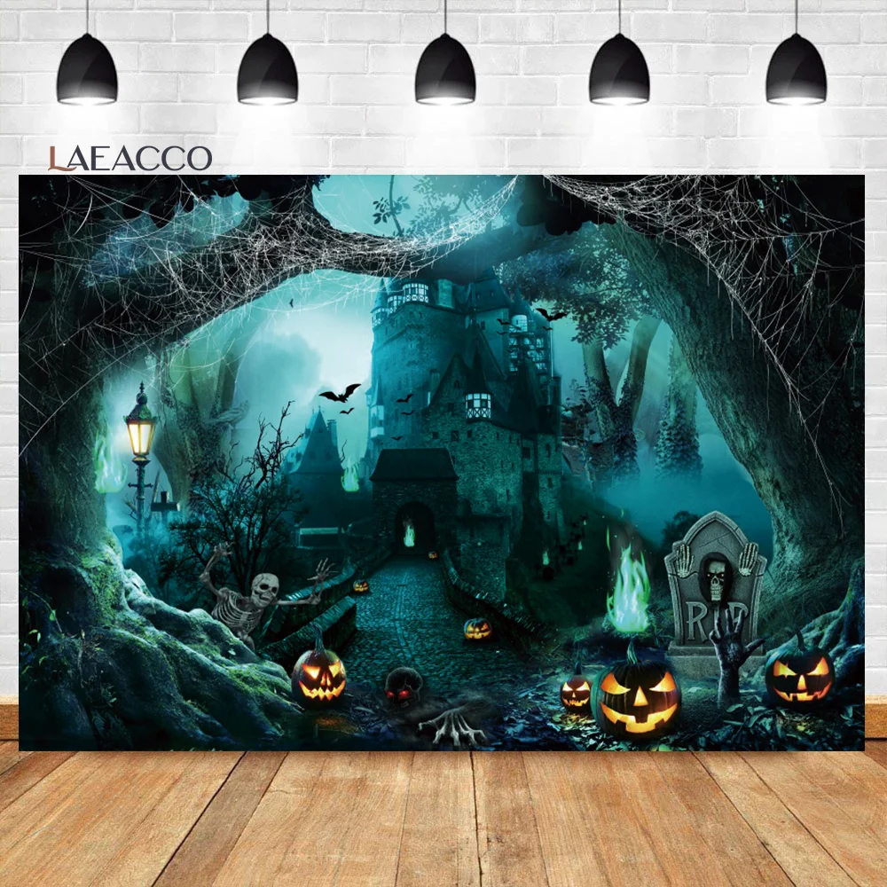 Laeacco Halloween Backdrop Horror Moon Night Scary Cemetery Circus Carnival Evil Clown Kids Birthday Party Portrait Background