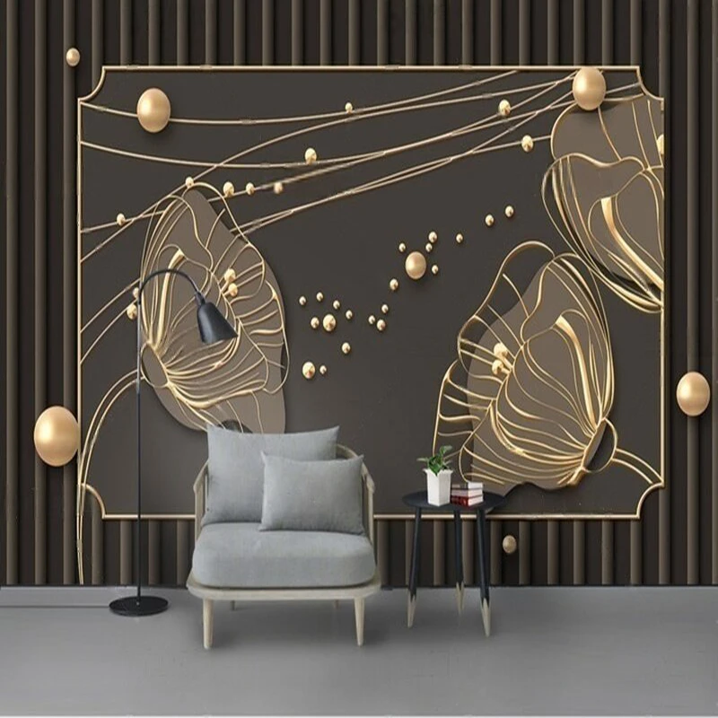 MU9100 Custom Wallpaper Modern and simple three-dimensional metal line flower ironwork decorative background wall