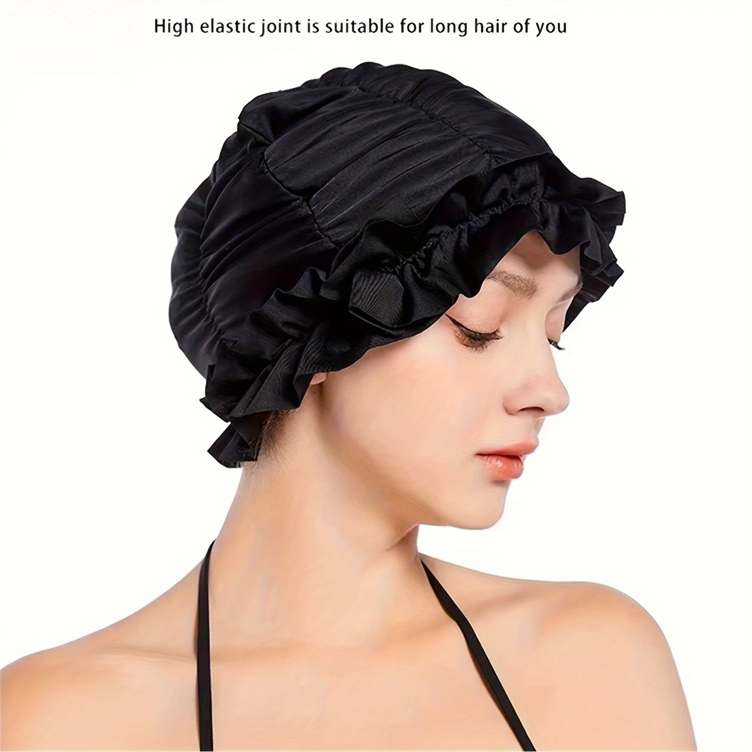 Swimming Hat for Women with Ruffled Edges - Nylon Cloth, Extra Elastic Comfort, Ear Protection & Hairstyle Preservation.