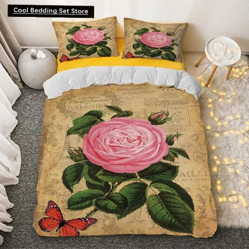 

Red Rose King Queen Duvet Cover Romantic Flowers Bedding Set for Kids Teens Adults Girly 3D Floral Black Soft 2/3pcs Quilt Cover