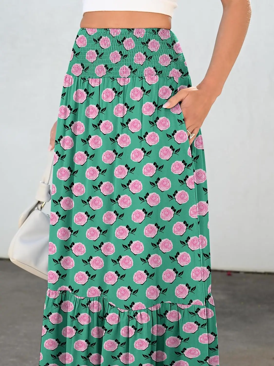 Luxy الثلاثي ماكسي التنانير للنساء 2025 الصيف بوهو طويل فلوي الأزهار مرونة عالية الخصر تنورة تنورة السفر غير رسمية