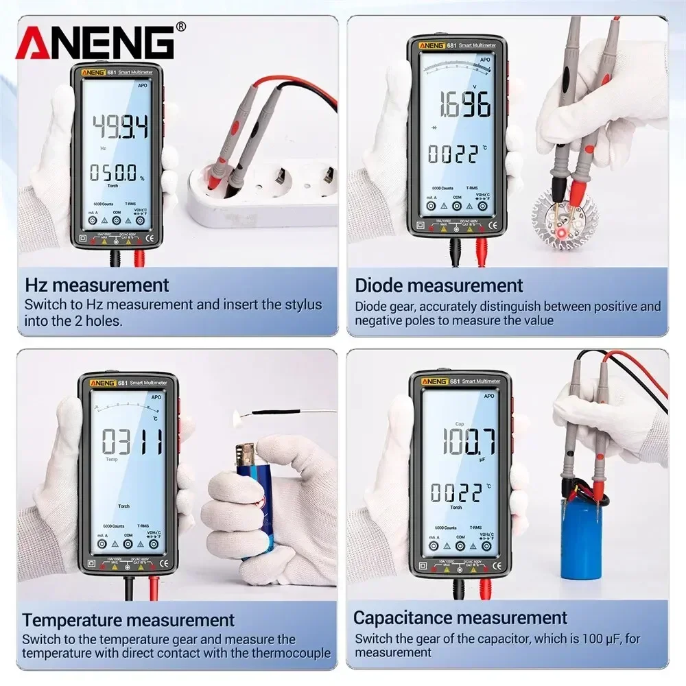 ANENG 681 Rechargable Digital Professional Multimeter Non-contact Voltage Tester AC/DC Voltage Meter LCD Screen Current Tester