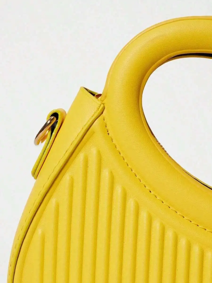 

Yellow Vertical Quilted Mini Hobo Bag With Curved Top Handle And Detachable Strap
