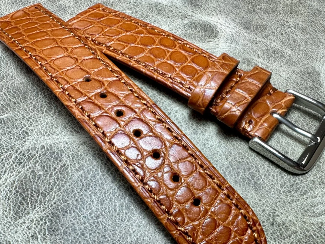 Fresh 20 22mm Rare Premium Strap Crocodile Skin Belt Genuine Leather Men\'s Bamboo Yellowish brown Alligator Watchbands