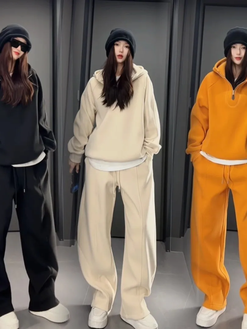 

Утепленный двусторонний флисовый комплект: худи и брюки для мужчин, зимняя спортивная одежда, повседневный стиль, длинный рукав, длинные брюки, полиэстер, спандекс