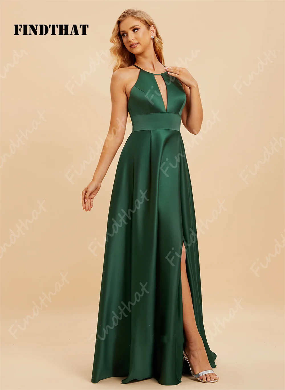 Halter Satin Bridesmaid Dresses for Party Cross Backless A-Line Evening Dress with Slit Prom Party Gown Floor Length Customized