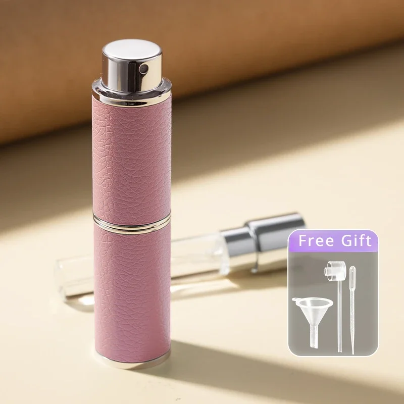 8ML Refillable Perfume Atomizer Highend Leather Mini Cosmetic Containers Rotary PressType Liner Glass Liquid Container косметика