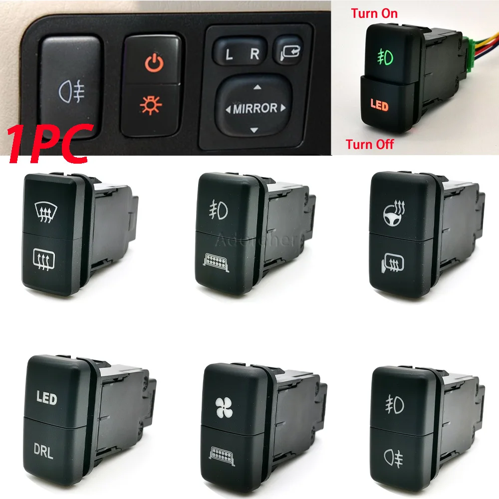 1PC Dual Switch DRL LED Power Switch Front Rear Fog Lamp Spotlight Switch Button With Wire For FJ Land Cruiser Prado 120 LC100