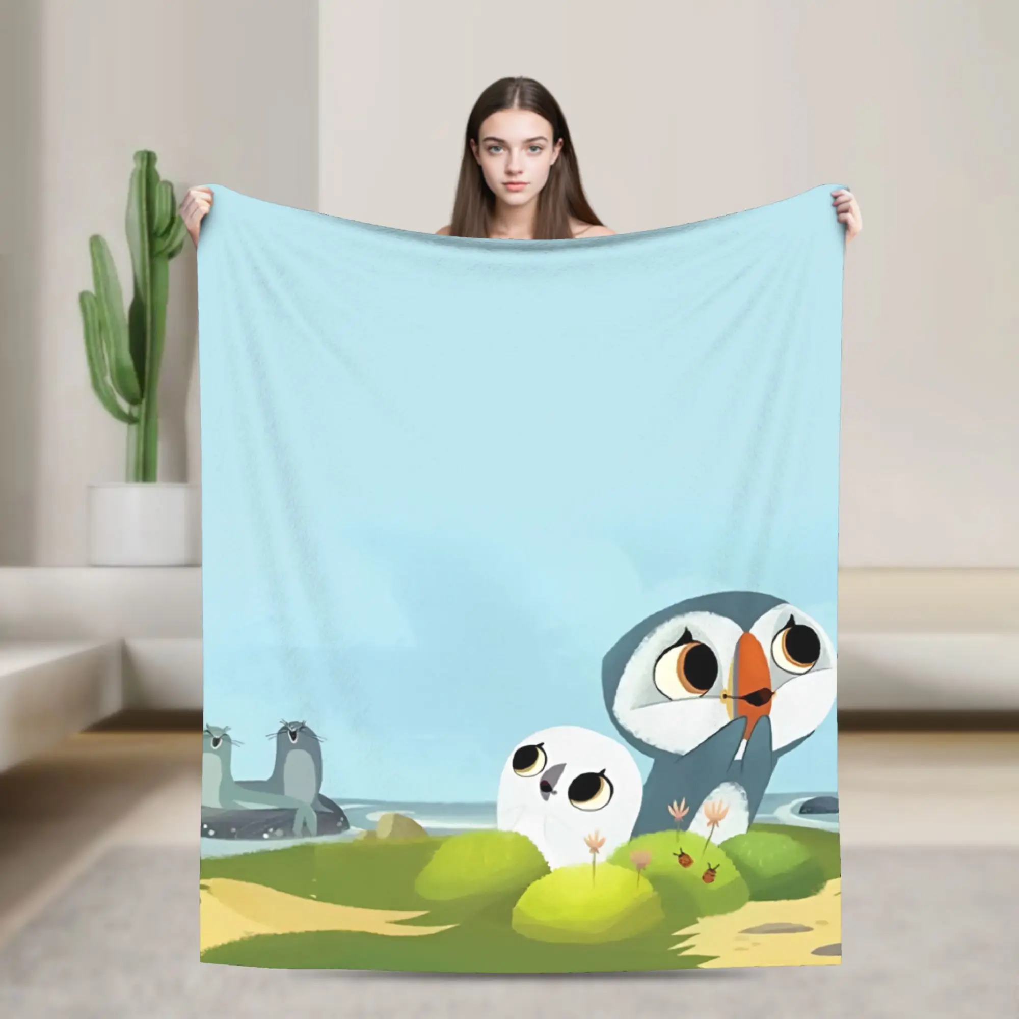 Oona and Baba Puffins Rock Blanket  Flannel Awesome Warm Throw Blanket for Bed Sofa All Season,
