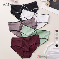 3PCS New Bow Cotton Panties Comfortable Breathable Women's Panties Sexy Fashion Mid Rise Female Underwear Casual Triangle Pants