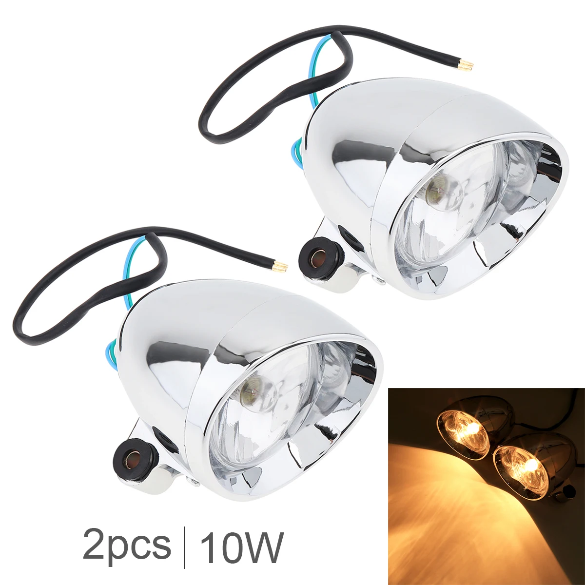 

2pcs DC 12V 10W Motorcycle Headlight Silver Auxiliary Light for Motorbike Scooter ATV 4 Wheeler Quad