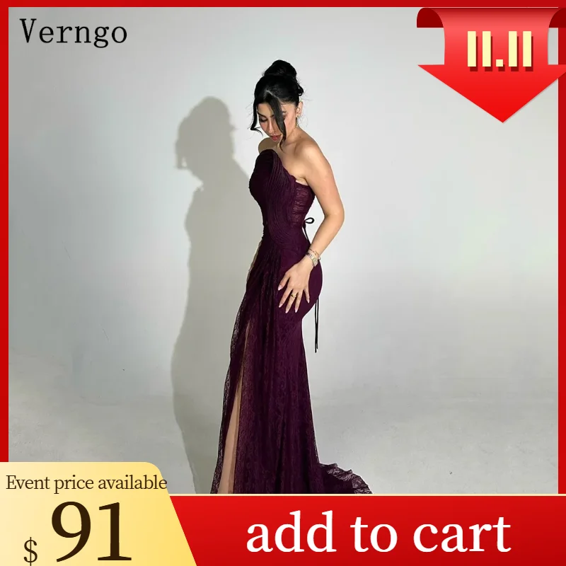 

Verngo Lace Party Dresses Strapless Prom Dress Black Girl Mermaid Slit Formal Dress فساتين عيد نسائيهcustomized
